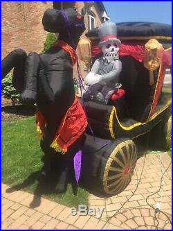 GEMMY Halloween Inflatable Grim Reaper Horse Pulling Carriage Hearse coffin 12ft