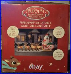 Gemmy 16.5 Ft Rudolph Carrying Santa & Bumble In Sleigh Airblown Inflatable Exc