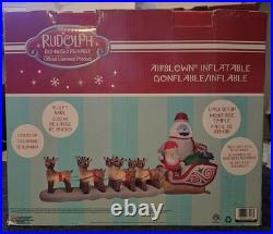 Gemmy 16.5 Ft Rudolph Carrying Santa & Bumble In Sleigh Airblown Inflatable Exc
