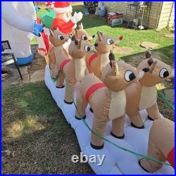 Gemmy 16.5 Ft Rudolph Carrying Santa & Bumble In Sleigh Airblown Inflatable Exc