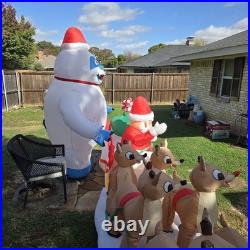 Gemmy 16.5 Ft Rudolph Carrying Santa & Bumble In Sleigh Airblown Inflatable Exc