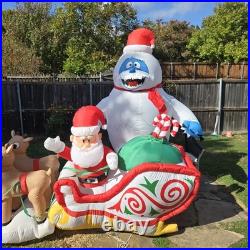 Gemmy 16.5 Ft Rudolph Carrying Santa & Bumble In Sleigh Airblown Inflatable Exc