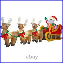 Gemmy 16' Long Airblown Christmas Inflatable Santa in Sleigh Three Reindeers