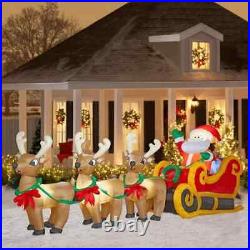 Gemmy 16' Long Airblown Christmas Inflatable Santa in Sleigh Three Reindeers