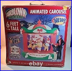 Gemmy 2005 6' Animated Carousel Christmas Airblown Inflatable SANTA Reindeer