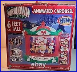 Gemmy 2005 6' Animated Carousel Christmas Airblown Inflatable SANTA Reindeer