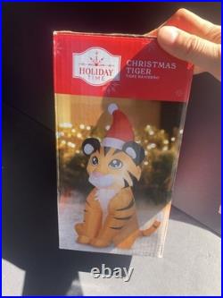 Gemmy 3.5' Very Rare Airblown Christmas Tiger with Santa Hat Inflatable Tested