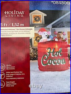 Gemmy 5' ANIMATED Mice Hot Cocoa Mug Lighted Christmas Inflatable Airblown-NEW