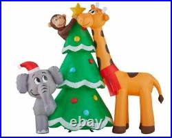 Gemmy 6 ft. Height Pre-Lit LED Inflatabel Giraffe and Elephant with Tree Scene