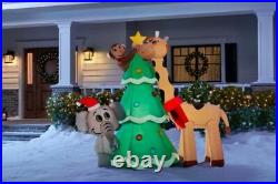 Gemmy 6 ft. Height Pre-Lit LED Inflatabel Giraffe and Elephant with Tree Scene