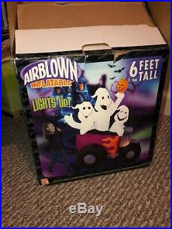 Gemmy 6ft Halloween Airblown Inflatable 3 Ghost Hotrod Race Car Rare Htf