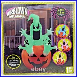 Gemmy 7ft Tall Airblown LED Color Changing Ghost Trio Halloween Yard Inflatable