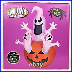 Gemmy 7ft Tall Airblown LED Color Changing Ghost Trio Halloween Yard Inflatable
