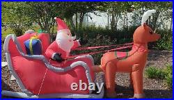Gemmy 8ft Long Reindeer & Santa Sleigh Christmas Airblown Inflatable No Lights
