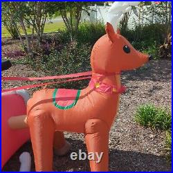 Gemmy 8ft Long Reindeer & Santa Sleigh Christmas Airblown Inflatable No Lights