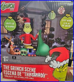 Gemmy 9ft Wide Grinch with Train & Sack Christmas Inflatable