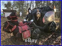 Gemmy Airblown Inflatable 12ft Carriage With Horses And Zombie Hearse Halloween