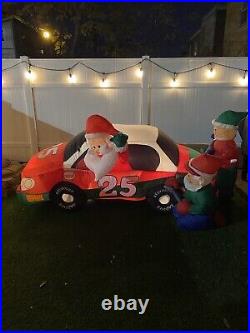 Gemmy Airblown Inflatable 8ft Santa Racer Lighted Christmas Race Car Santa Claus