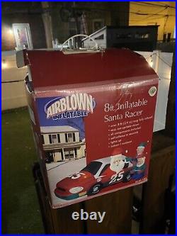 Gemmy Airblown Inflatable 8ft Santa Racer Lighted Christmas Race Car Santa Claus