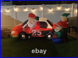 Gemmy Airblown Inflatable 8ft Santa Racer Lighted Christmas Race Car Santa Claus