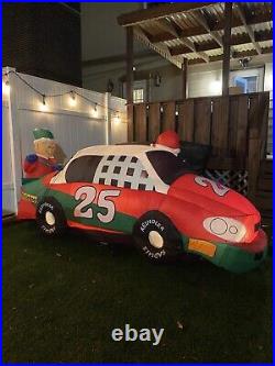 Gemmy Airblown Inflatable 8ft Santa Racer Lighted Christmas Race Car Santa Claus