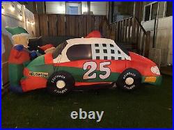 Gemmy Airblown Inflatable 8ft Santa Racer Lighted Christmas Race Car Santa Claus