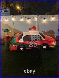 Gemmy Airblown Inflatable 8ft Santa Racer Lighted Christmas Race Car Santa Claus