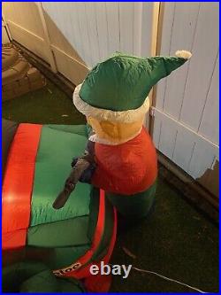 Gemmy Airblown Inflatable 8ft Santa Racer Lighted Christmas Race Car Santa Claus