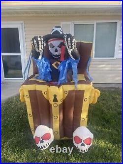 Gemmy Airblown Inflatable Animated Skeleton Pirate Halloween chest 6ft RARE
