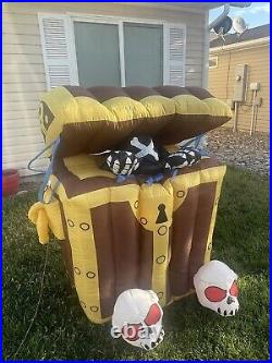 Gemmy Airblown Inflatable Animated Skeleton Pirate Halloween chest 6ft RARE