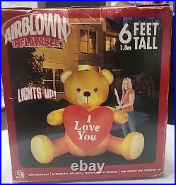 Gemmy Airblown Inflatable Giant 6 ft Teddy Bear I Love You Heart Lighted 2005