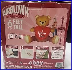 Gemmy Airblown Inflatable Giant 6 ft Teddy Bear I Love You Heart Lighted 2005