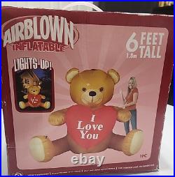Gemmy Airblown Inflatable Giant 6 ft Teddy Bear I Love You Heart Lighted 2005