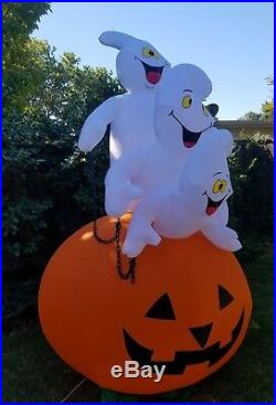 Gemmy Airblown Inflatable Halloween 8' Three Ghost Trio Pumpkin Light Blow Up