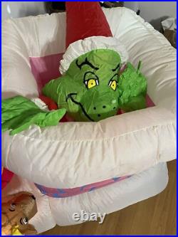 Gemmy Grinch With Max Chimney Animated 6ft Airblown Inflatable Light Up RareREAD