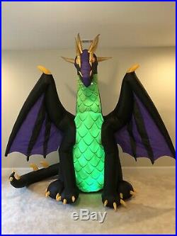 Gemmy Halloween Airblown Inflatable Green Purple Animated Dragon Blow Up Decor