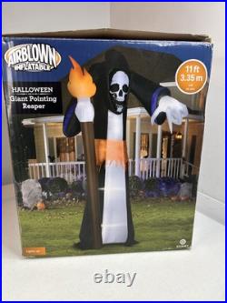 Gemmy Halloween Blow Up Inflatable 11' Giant Pointing Reaper With Torch Lights Up