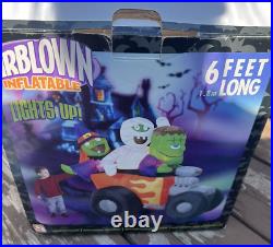 Gemmy Halloween Inflatable Hot Rod Witch Frankenstein Mummy 6' Yard Decoration