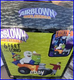 Gemmy Halloween Inflatable Hot Rod Witch Frankenstein Mummy 6' Yard Decoration