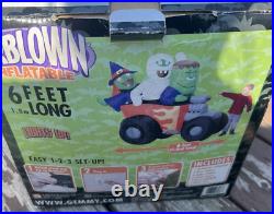 Gemmy Halloween Inflatable Hot Rod Witch Frankenstein Mummy 6' Yard Decoration