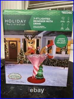 Gemmy Holiday Living 7-Ft Inflatable LED Airblown Reindeer With Drink Christmas