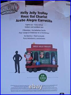 Gemmy Holly Jolly Trolley Train Santa 8' Christmas Airblown Inflatable in Box