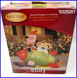 Gemmy Inflatable Santa and Penguins On Rocketship READ
