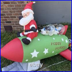 Gemmy Inflatable Santa and Penguins On Rocketship READ