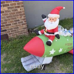 Gemmy Inflatable Santa and Penguins On Rocketship READ