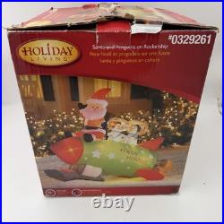 Gemmy Inflatable Santa and Penguins On Rocketship READ