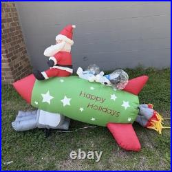 Gemmy Inflatable Santa and Penguins On Rocketship READ