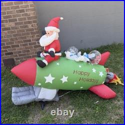 Gemmy Inflatable Santa and Penguins On Rocketship READ