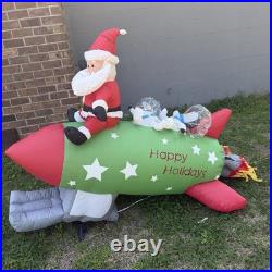 Gemmy Inflatable Santa and Penguins On Rocketship READ
