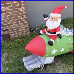 Gemmy Inflatable Santa and Penguins On Rocketship READ
